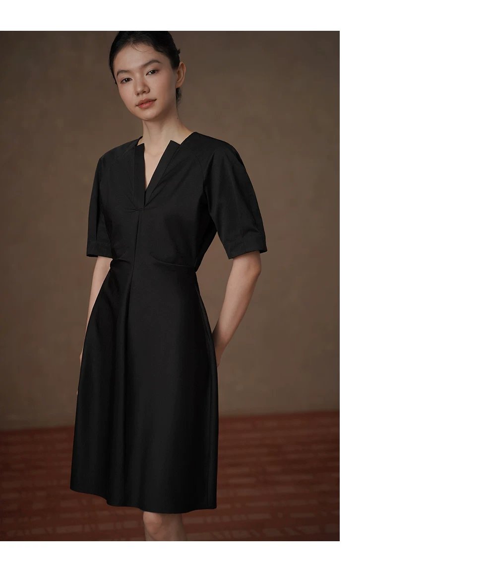 極簡廓形收腰剪裁寬鬆羊腿袖通勤短款顯瘦小個子洋裝,極簡廓形收腰剪裁寬鬆羊腿袖通勤短款顯瘦小個子洋裝,HBFS7012,極簡廓形收腰剪裁寬鬆羊腿袖通勤短款顯瘦小個子洋裝,微光質感,V領優雅