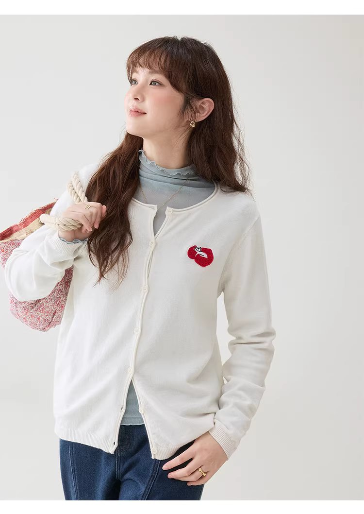 簡約小貓刺繡針織開襟衫女26春季新款寬鬆長袖上衣,簡約小貓刺繡針織開襟衫女26春季新款寬鬆長袖上衣,HBFS5006,簡約小貓刺繡針織開襟衫女26春季新款寬鬆長袖上衣,圓領排扣,修身版型
