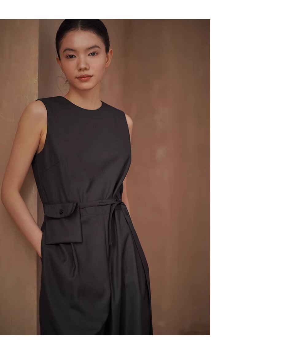 高級高智時髦無袖連身褲寬鬆顯瘦簡約立體口袋腰包長褲,高級高智時髦無袖連身褲寬鬆顯瘦簡約立體口袋腰包長褲,HBFS3012,高級高智時髦無袖連身褲寬鬆顯瘦簡約立體口袋腰包長褲,細膩啞光,調節腰帶