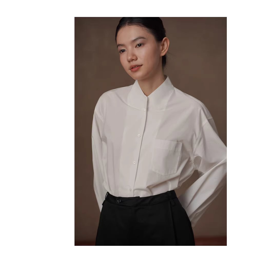 式復古回潮立領寬鬆H型顯瘦挺括好版型長袖疊穿襯衫女,式復古回潮立領寬鬆H型顯瘦挺括好版型長袖疊穿襯衫女,HBFS1037,式復古回潮立領寬鬆H型顯瘦挺括好版型長袖疊穿襯衫女,親膚透氣,版型修飾