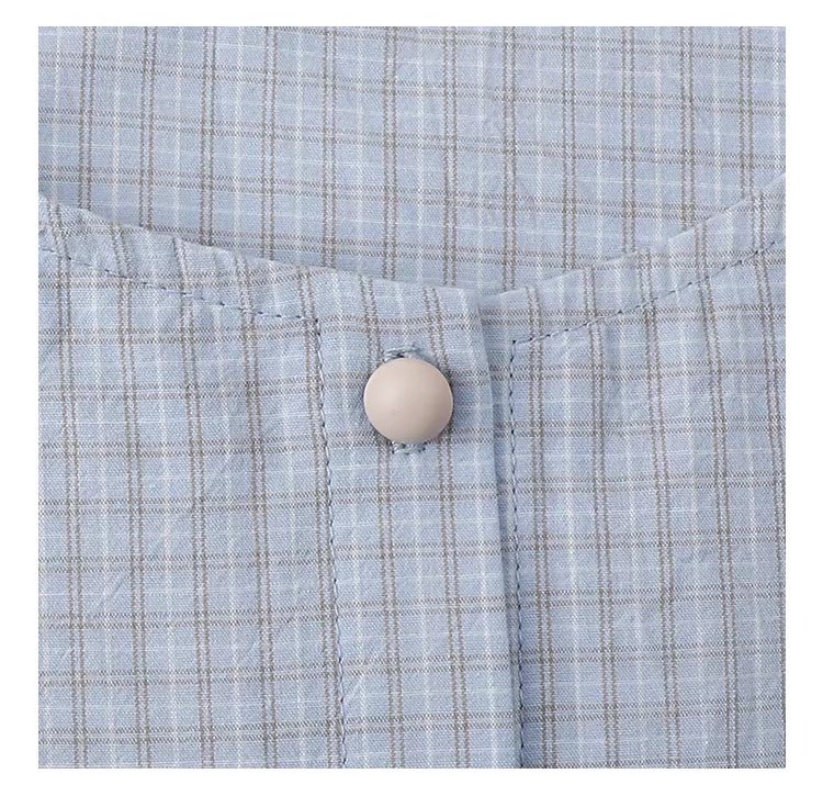 減齡八分袖純棉藍格襯衫女春新款寬鬆娃娃衫上衣,減齡八分袖純棉藍格襯衫女春新款寬鬆娃娃衫上衣,HBFS1039,減齡八分袖純棉藍格襯衫女春新款寬鬆娃娃衫上衣,清新格紋,全棉面料