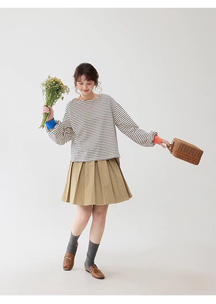 撞色條紋燈籠袖純棉T恤女春季新款寬鬆百搭上衣,撞色條紋燈籠袖純棉T恤女春季新款寬鬆百搭上衣,HBFS1042,撞色條紋燈籠袖純棉T恤女春季新款寬鬆百搭上衣,撞色拼接,全棉面料