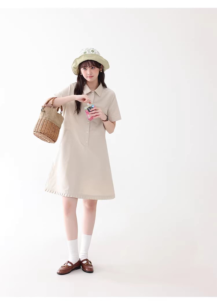 日系polo領花邊洋裝女26夏季新款a字襯衫短裙,日系polo領花邊洋裝女26夏季新款a字襯衫短裙,HBFS7018,日系polo領花邊洋裝女26夏季新款a字襯衫短裙,翻領排扣,天絲混棉