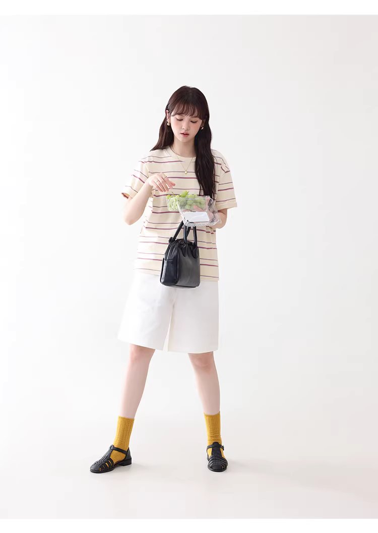 多巴胺撞色條紋落肩短袖T恤女夏季新款甜美圓領上衣,多巴胺撞色條紋落肩短袖T恤女夏季新款甜美圓領上衣,HBFS1050,多巴胺撞色條紋落肩短袖T恤女夏季新款甜美圓領上衣,撞色橫紋,舒適面料