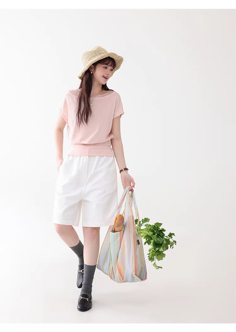 一字領收腰顯瘦寬鬆T恤女夏季新款粉紅短袖上衣,一字領收腰顯瘦寬鬆T恤女夏季新款粉紅短袖上衣,HBFS1052,一字領收腰顯瘦寬鬆T恤女夏季新款粉紅短袖上衣,青春休閒,天絲混棉