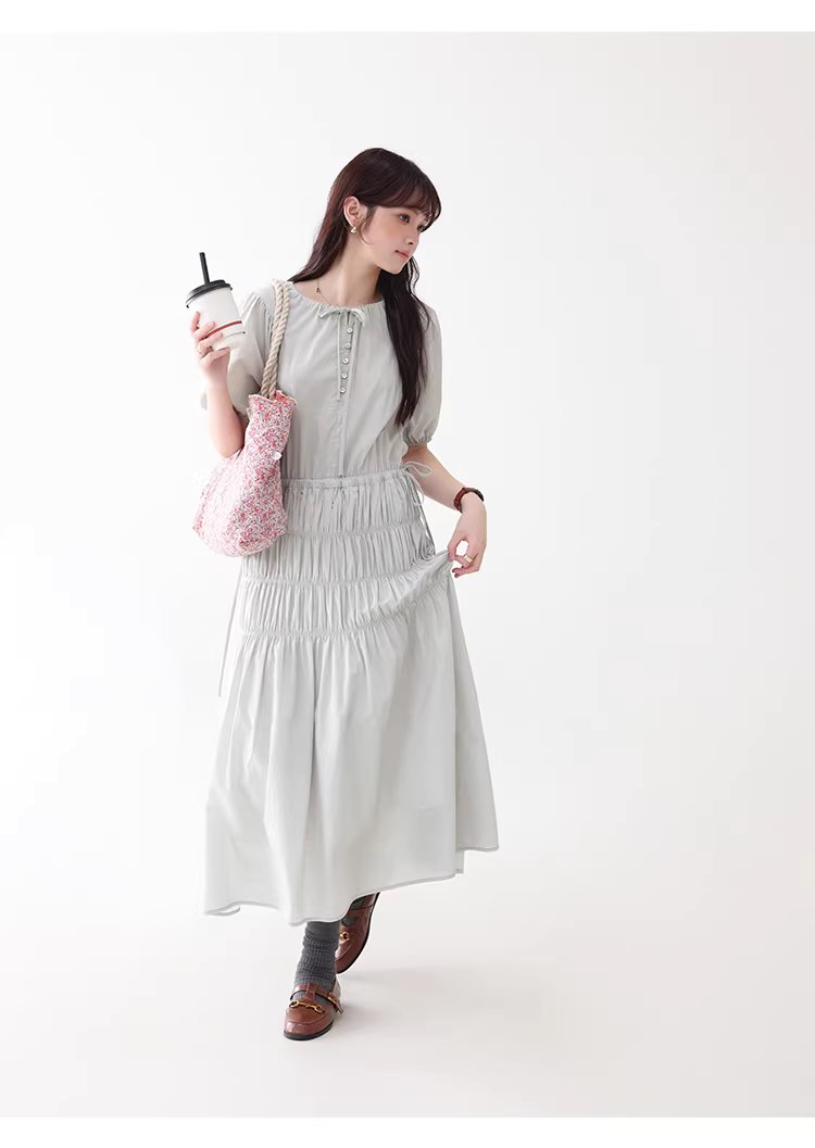 小眾褶皺收腰顯瘦洋裝女夏季新款純棉短袖長裙,小眾褶皺收腰顯瘦洋裝女夏季新款純棉短袖長裙,HBFS7019,小眾褶皺收腰顯瘦洋裝女夏季新款純棉短袖長裙,褶皺收腰,全棉面料