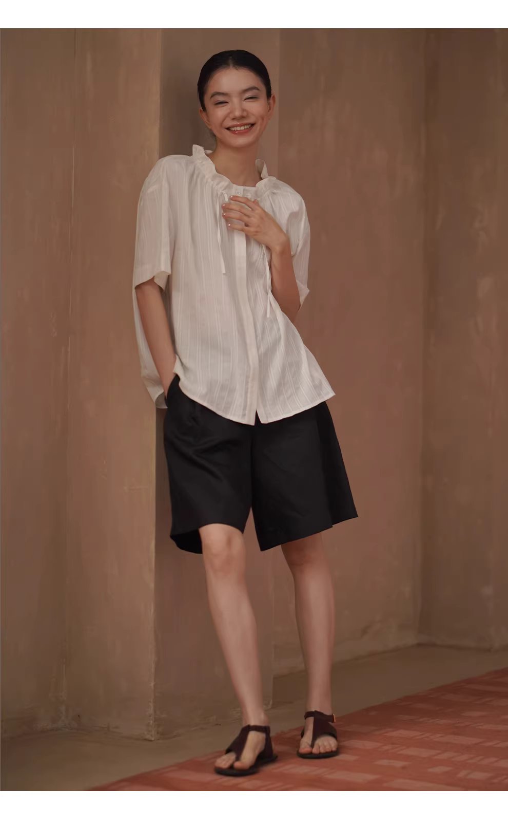 法式花邊立領亞麻棉混紡立體繡花豎條紋寬鬆短袖襯衫女,法式花邊立領亞麻棉混紡立體繡花豎條紋寬鬆短袖襯衫女,HBFS1066,法式花邊立領亞麻棉混紡立體繡花豎條紋寬鬆短袖襯衫女,立體花紋,法式剪裁