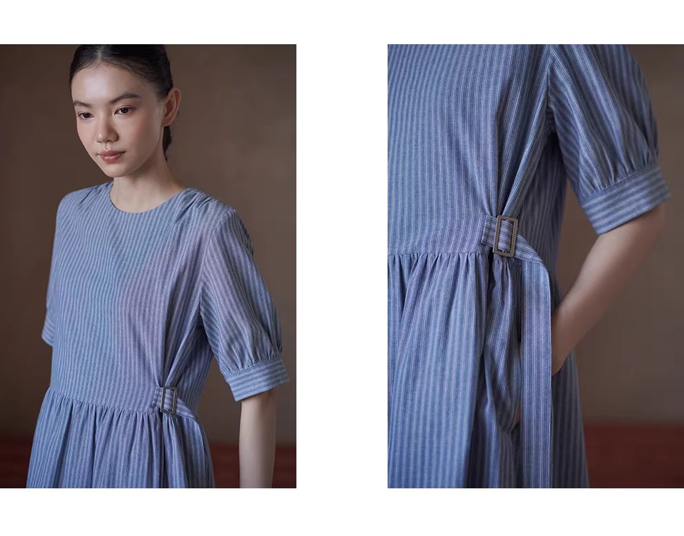 海上環遊記洋裝清新顯瘦豎條紋圓領短袖遮肉長裙,海上環遊記洋裝清新顯瘦豎條紋圓領短袖遮肉長裙,HBFS7023,海上環遊記洋裝清新顯瘦豎條紋圓領短袖遮肉長裙,純棉親膚,簡約慵懶