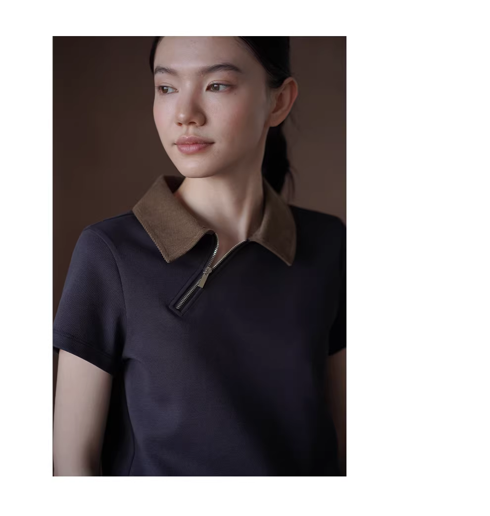 打破常規小眾設計感上衣撞色Polo領拉鍊斜門襟短袖T恤女,打破常規小眾設計感上衣撞色Polo領拉鍊斜門襟短袖T恤女,HBFS1071,打破常規小眾設計感上衣撞色Polo領拉鍊斜門襟短袖T恤女,撞色翻領,斜襟設計