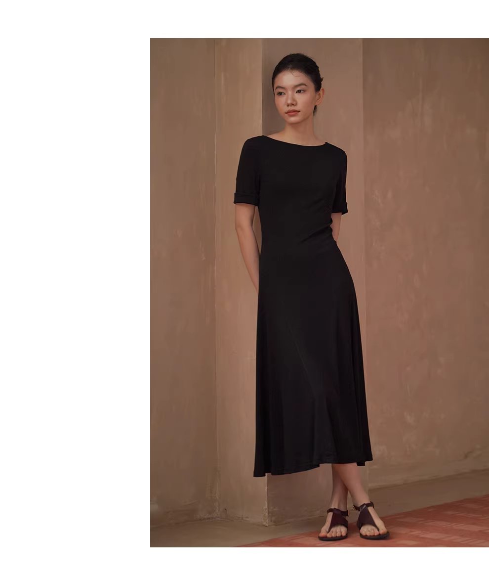 顯瘦標配小黑裙彈性親膚合身遮肉中袖圓領長洋裝女,顯瘦標配小黑裙彈性親膚合身遮肉中袖圓領長洋裝女,HBFS7035,顯瘦標配小黑裙彈性親膚合身遮肉中袖圓領長洋裝女,彈性親膚,收腰顯瘦