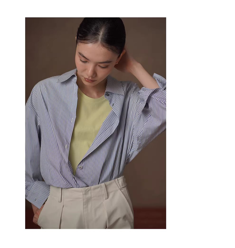 清新法式藍白條紋親膚棉感通勤寬鬆顯瘦疊穿翻領襯衫女,清新法式藍白條紋親膚棉感通勤寬鬆顯瘦疊穿翻領襯衫女,HBFS1093,清新法式藍白條紋親膚棉感通勤寬鬆顯瘦疊穿翻領襯衫女,親敷不易皺,版型俐落