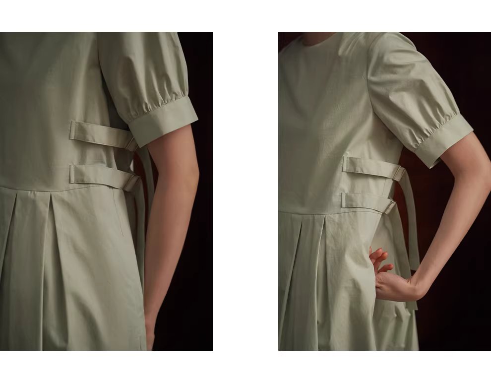 收腰立體壓褶腰袢設計100棉圓領泡泡袖寬鬆顯瘦洋裝女,收腰立體壓褶腰袢設計100棉圓領泡泡袖寬鬆顯瘦洋裝女,HBFS7042,收腰立體壓褶腰袢設計100棉圓領泡泡袖寬鬆顯瘦洋裝女,純棉親膚,版型修飾