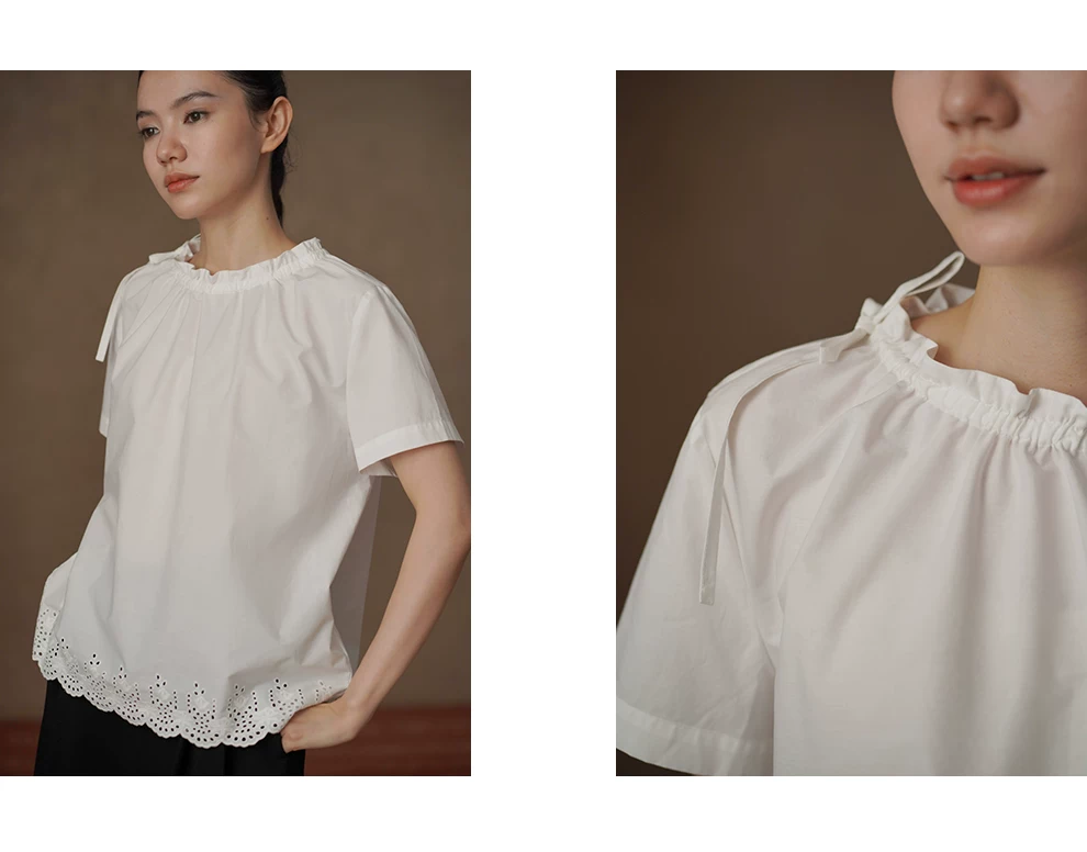 訂製法式刺繡下擺100棉抽繩繫帶領口多穿寬鬆短袖襯衫女,訂製法式刺繡下擺100棉抽繩繫帶領口多穿寬鬆短袖襯衫女,HBFS1096,訂製法式刺繡下擺100棉抽繩繫帶領口多穿寬鬆短袖襯衫女,純棉舒適,法式慵懶