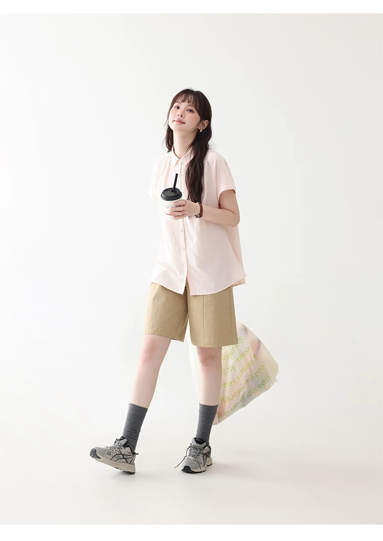 甜美純色小翻領短袖襯衫女夏新款寬鬆單排扣上衣,襯衫,韓系女裝,甜美純色小翻領短袖襯衫女夏新款寬鬆單排扣上衣,HBFS1100,甜美純色小翻領短袖襯衫女夏新款寬鬆單排扣上衣