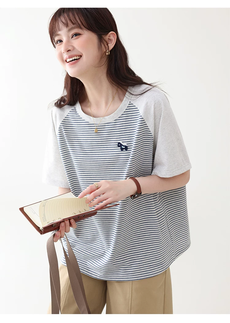 日繫條紋插肩袖小馬T恤女夏季新款寬鬆顯瘦上衣,HBFS1101,日繫條紋插肩袖小馬T恤女夏季新款寬鬆顯瘦上衣,橫紋設計,寬鬆舒適,插肩袖