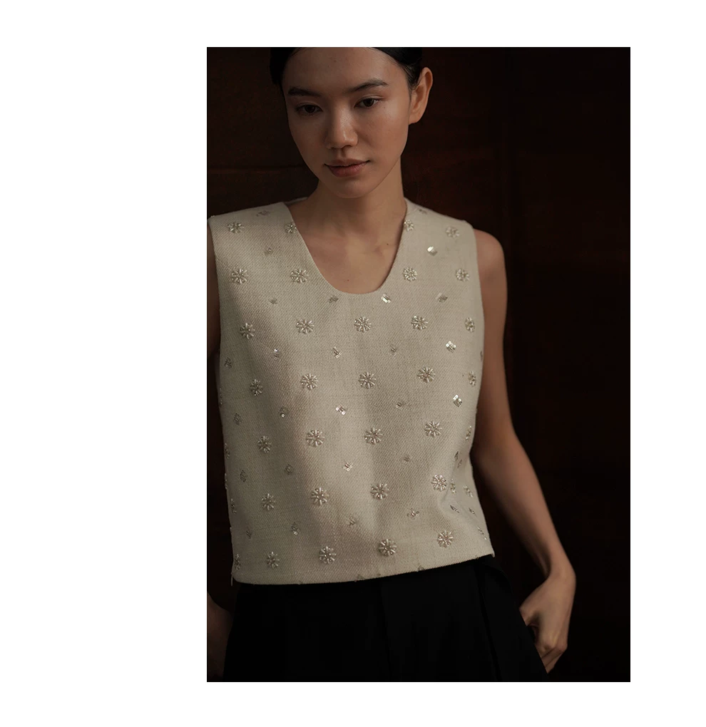 重磅手工釘珠無袖U領寬鬆貴氣千金氣質上衣顯瘦無袖背心,重磅手工釘珠無袖U領寬鬆貴氣千金氣質上衣顯瘦無袖背心,HBFS1109,重磅手工釘珠無袖U領寬鬆貴氣千金氣質上衣顯瘦無袖背心,小香名媛,亮片珠珠