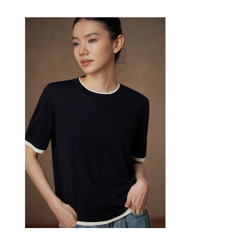 經典撞色透氣爽感100萊賽爾16針工藝圓領寬鬆短袖針織女,經典撞色透氣爽感100萊賽爾16針工藝圓領寬鬆短袖針織女,HBFS1156,經典撞色透氣爽感100萊賽爾16針工藝圓領寬鬆短袖針織女,材質天然,清爽透氣