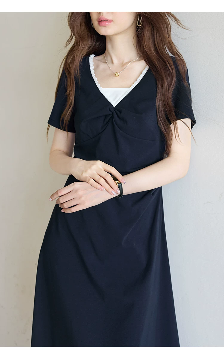 大尺碼假兩件短袖2026巨好看洋裝女長裙氣質高級感夏日裙子,大尺碼假兩件短袖2026巨好看洋裝女長裙氣質高級感夏日裙子,HBFS7092,大尺碼假兩件短袖2026巨好看洋裝女長裙氣質高級感夏日裙子,假兩件式,蕾絲花邊