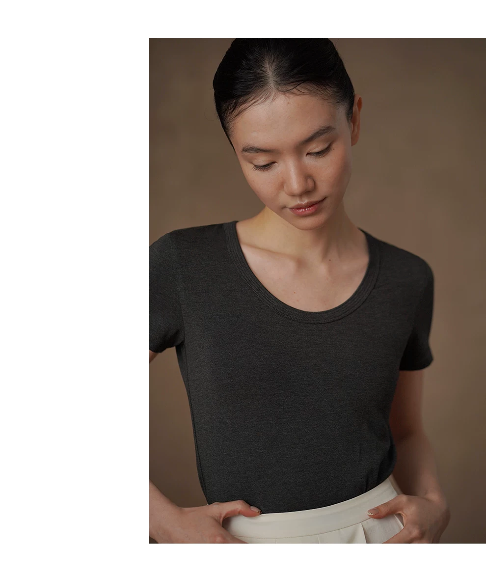高知精緻通勤塔克線U領上衣顯瘦修身彈性短袖棉感T恤女,高知精緻通勤塔克線U領上衣顯瘦修身彈性短袖棉感T恤女,HBFS1204,高知精緻通勤塔克線U領上衣顯瘦修身彈性短袖棉感T恤女,彈性U領,合身顯瘦