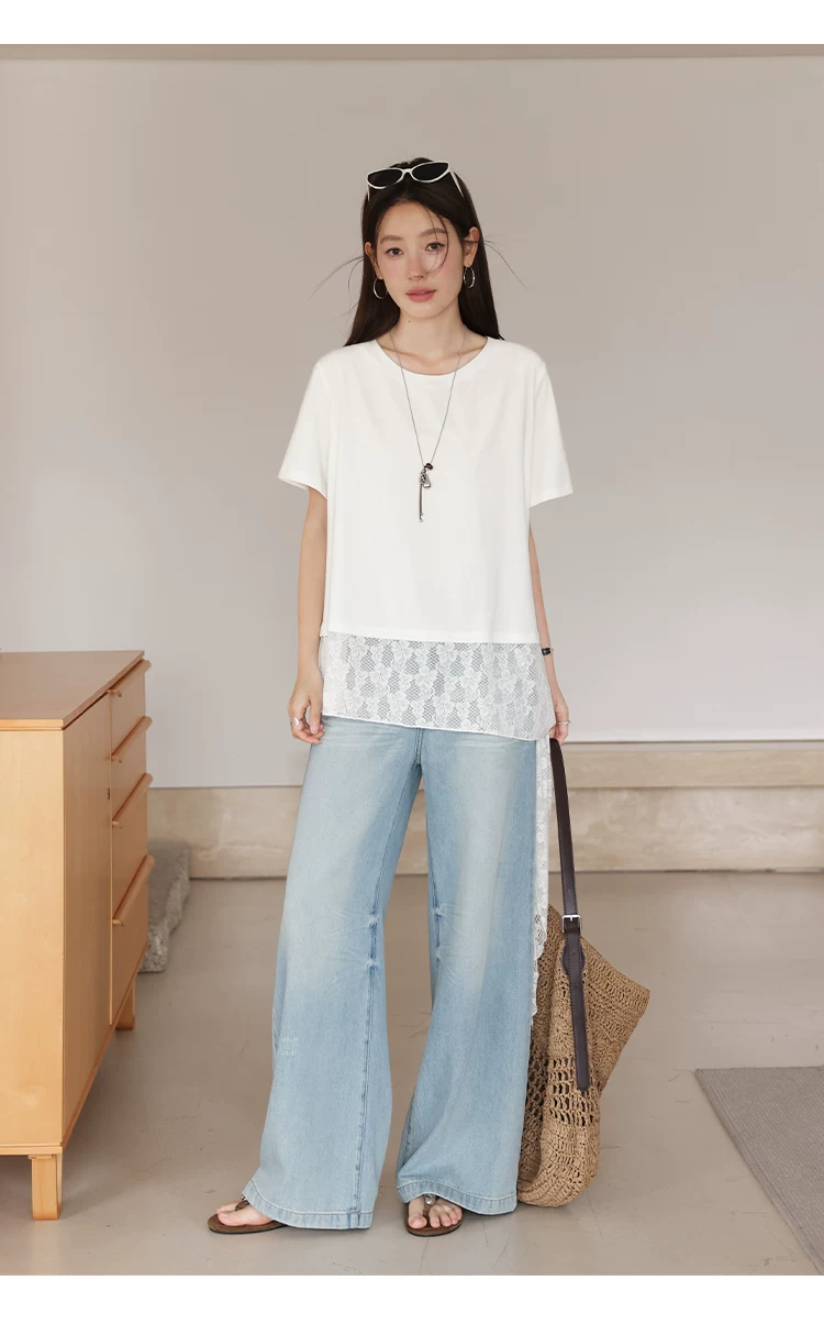 大尺碼胖mm寬鬆白色短袖T恤女2026新款夏季蕾絲拼接綁帶上衣,大尺碼胖mm寬鬆白色短袖T恤女2026新款夏季蕾絲拼接綁帶上衣,HBFS1247,大尺碼胖mm寬鬆白色短袖T恤女2026新款夏季蕾絲拼接綁帶上衣,中大尺碼,蕾絲拼接