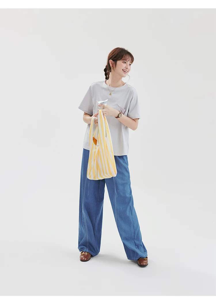 藍色仿牛仔壓線休閒褲女夏季新款鬆緊腰寬長褲,藍色仿牛仔壓線休閒褲女夏季新款鬆緊腰寬長褲,HBFS3074,藍色仿牛仔壓線休閒褲女夏季新款鬆緊腰寬長褲,高腰寬褲,外縫線設計