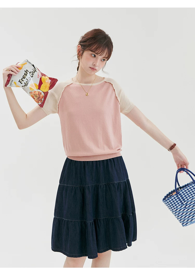 撞色拼接插肩袖針織衫女夏新款溫柔減齡寬鬆上衣,撞色拼接插肩袖針織衫女夏新款溫柔減齡寬鬆上衣,HBFS1280,撞色拼接插肩袖針織衫女夏新款溫柔減齡寬鬆上衣,撞色拼接,薄款針織