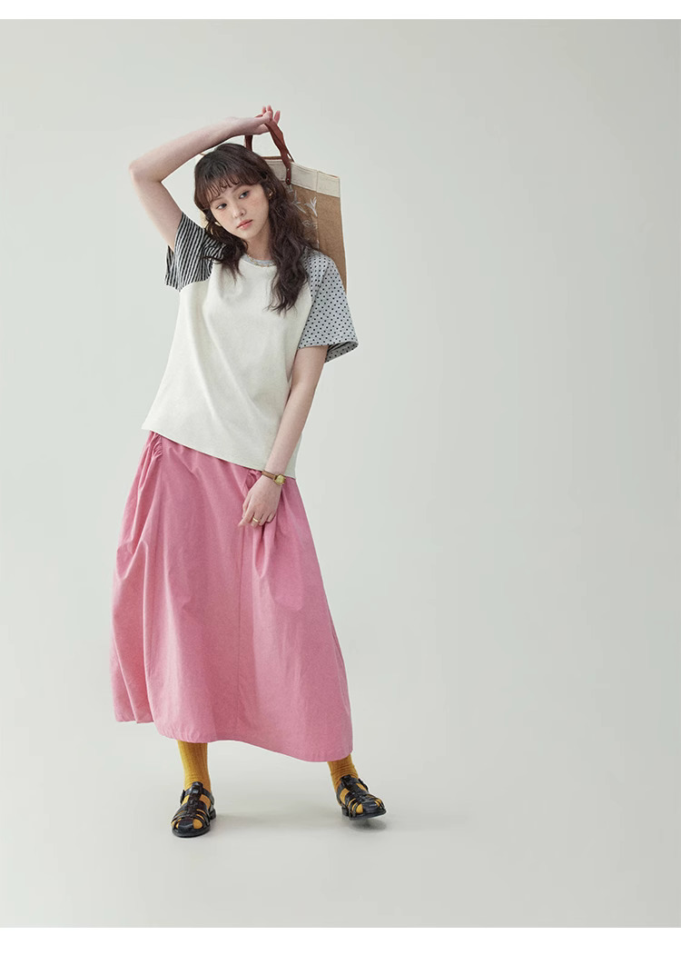 設計感拼接短袖圓領t卹女款夏季新款寬鬆百搭上衣