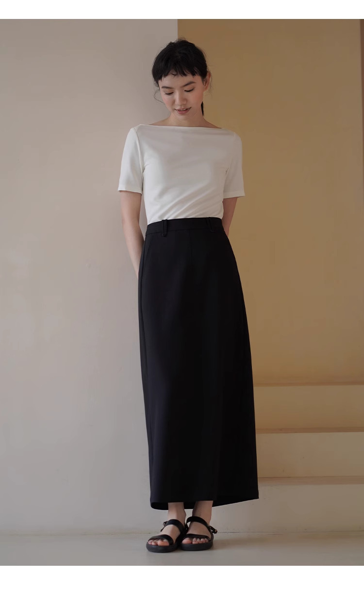 平衡通勤感舒適長期主義高智基礎款一字領T卹顯瘦上衣女