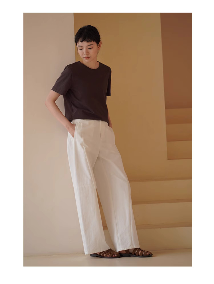 百搭基因立體剪裁分割直筒寬鬆版型高腰闊腿休閒長褲女