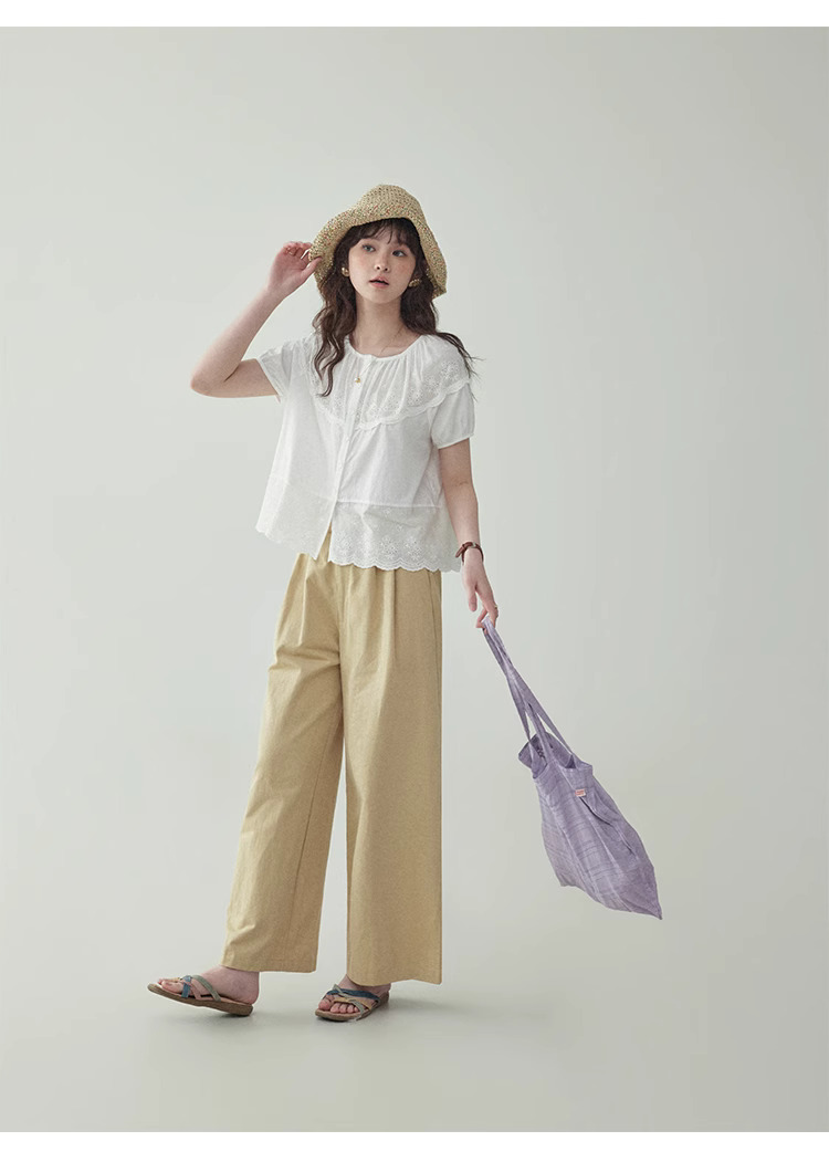 法式鏤空花邊白色單排扣襯衫女夏季新款短上衣