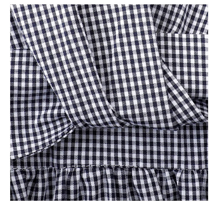 黑白格紋扭結短袖連身裙女夏季新款收腰a字中裙