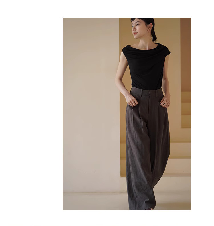 鬆弛美學雕塑感不規則袖口設計蕩領顯瘦氣質通勤上衣女