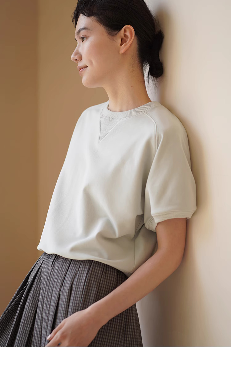 高比例棉柔軟迷你毛圈衛衣布料顯瘦插肩袖寬鬆休閒T恤女
