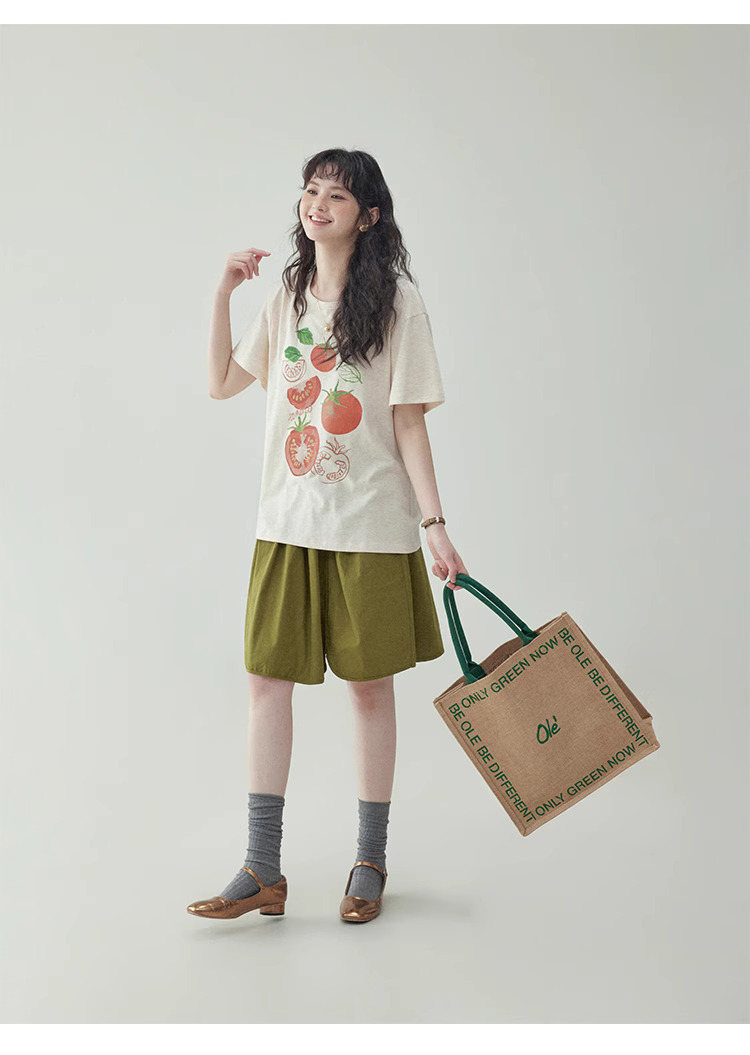 番茄印花圓領純棉短袖T恤女夏季新款少女感上衣