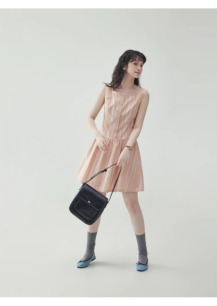 甜美圖案無袖背心洋裝女夏季新款顯瘦a字短裙