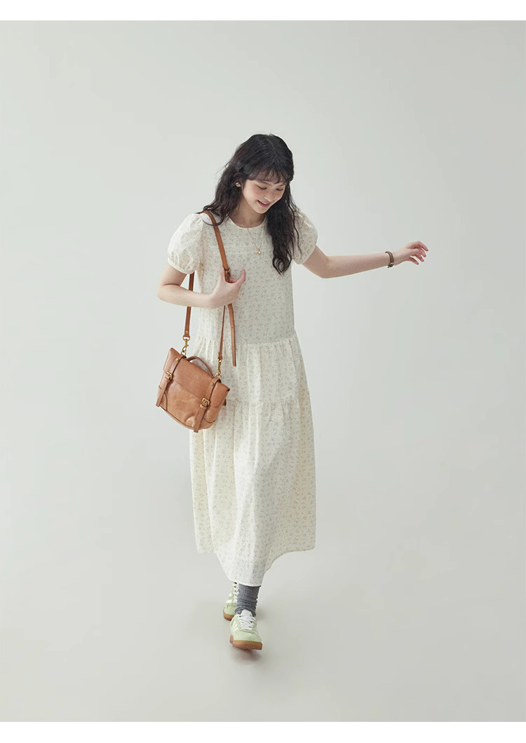 法式泡泡短袖碎花洋裝女夏季新款甜美減齡長裙