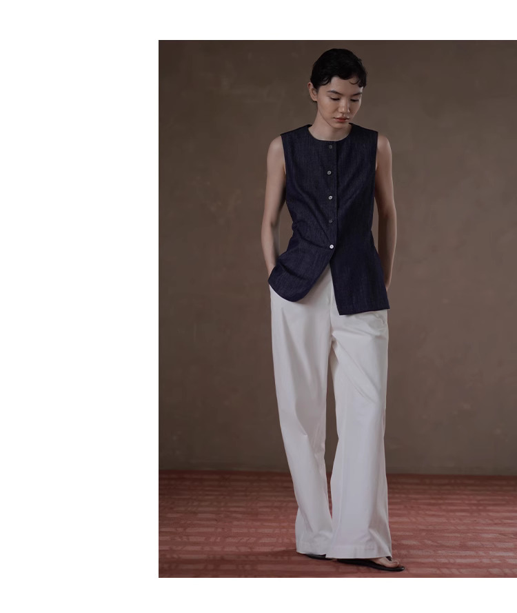 涼感百搭夏日棉萊賽爾混紡斜紋挺括抗皺寬鬆顯瘦長褲女