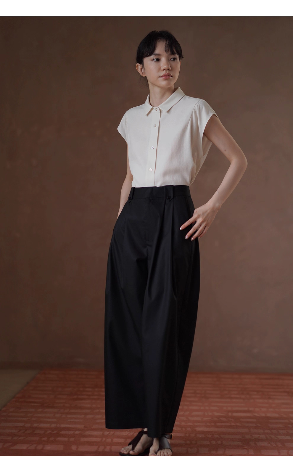 通勤選手柔軟亞麻混紡清爽透氣小巧版型飛袖顯瘦襯衫女