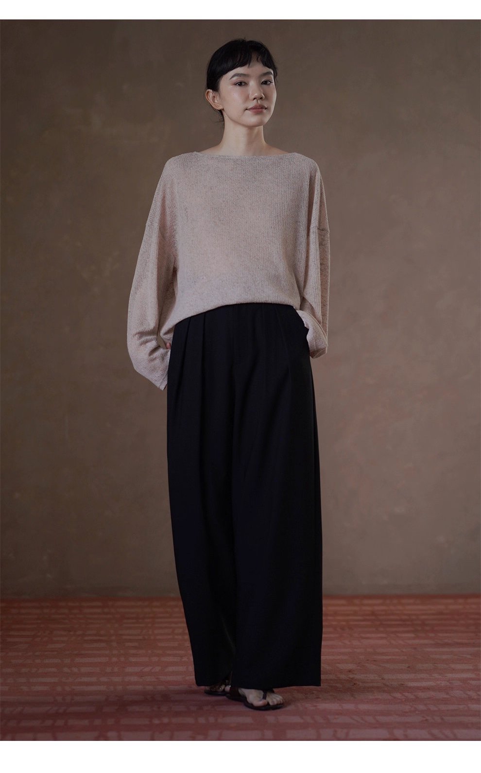 利落職場顯瘦高腰不對稱日字袢設計寬鬆顯瘦長褲女