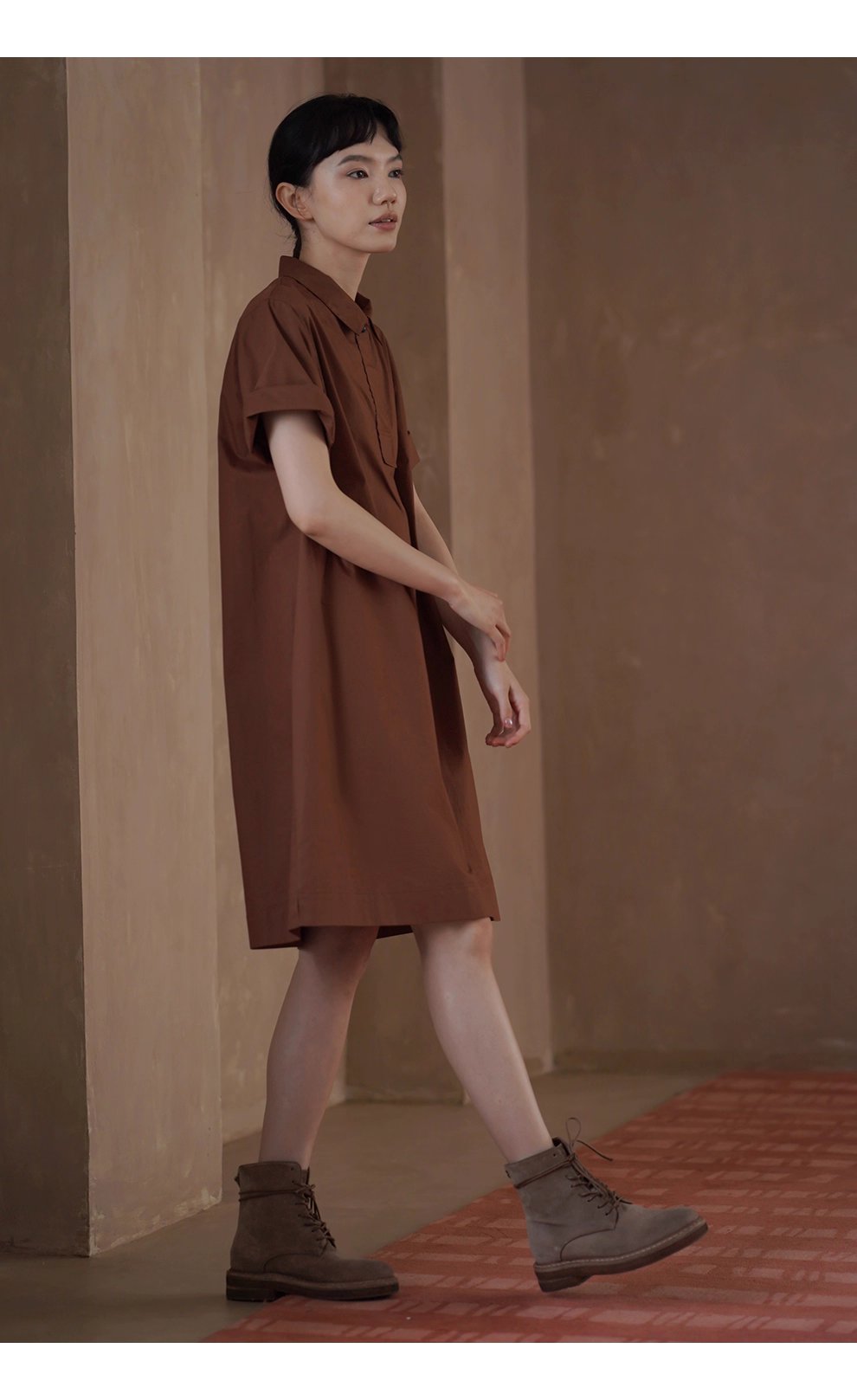 奶柿西達襯衫裙100棉挺括寬鬆顯瘦Polo短袖小個子洋裝