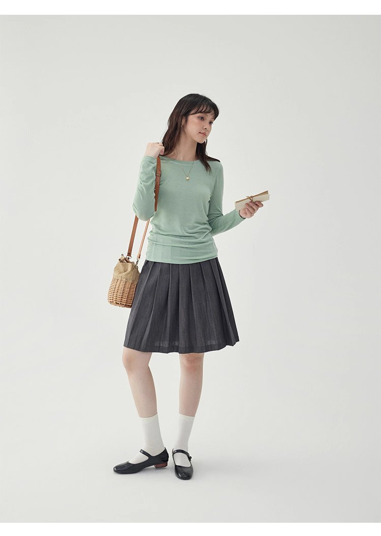 長袖修身薄款羊毛T恤女25秋季新款內搭上衣