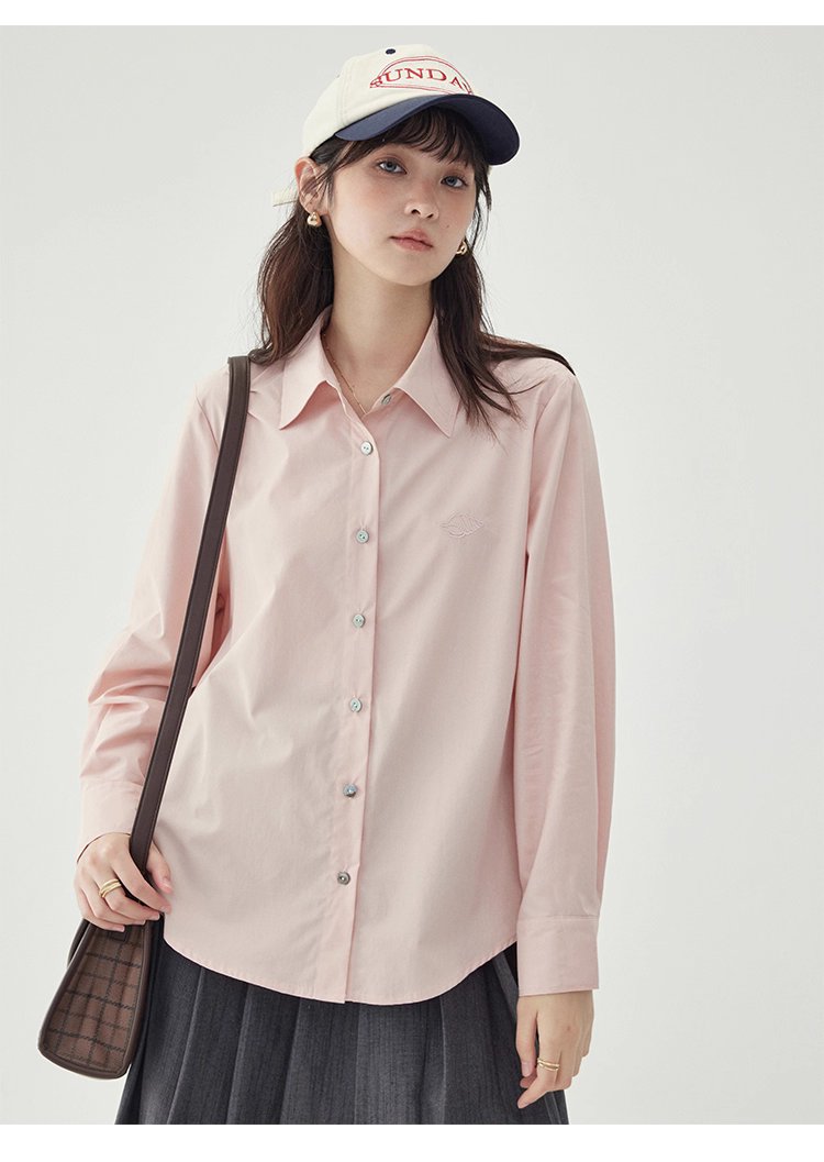 單排扣寬鬆繡襯衫女秋季新款慵懶長袖上衣