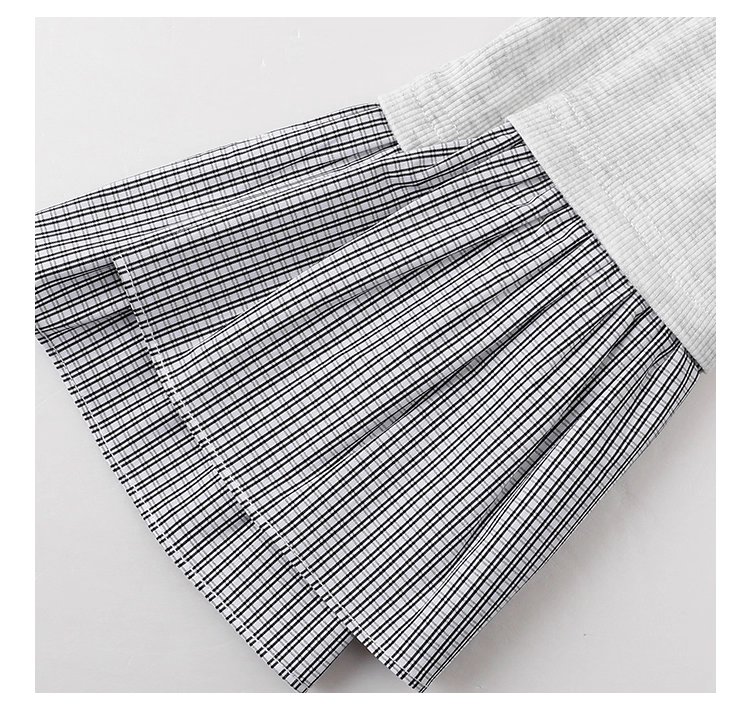 撞色拼接襯衫喇叭袖t卹女秋季新款寬鬆長袖上衣