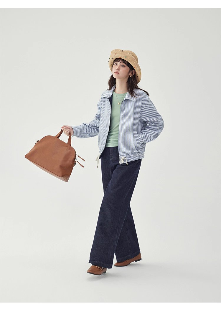 韓國翻領兩面穿拉鍊外套女秋季新款純棉長袖上衣