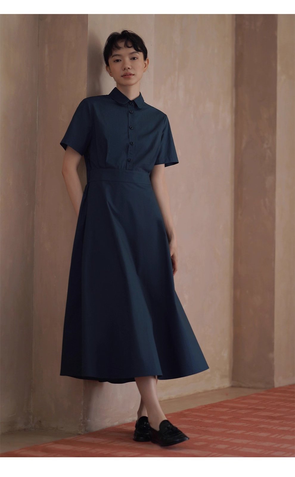 完美日常簡約通勤收腰大裙擺顯瘦遮肉梨形襯衫洋裝女