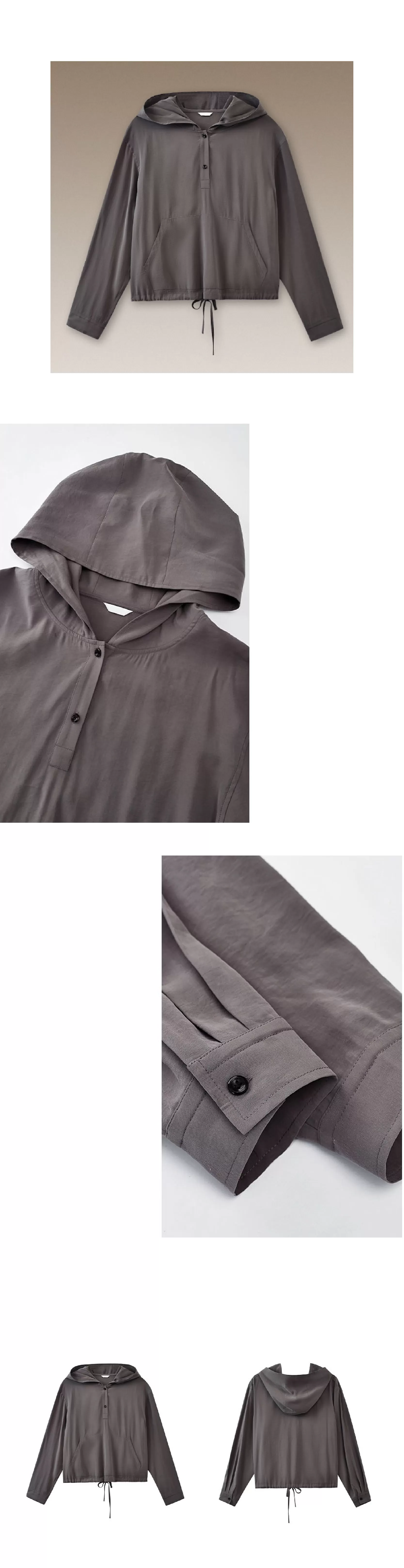 垂爽絲滑綿軟手感顯瘦寬鬆上衣半門襟休閒連帽長袖襯衫