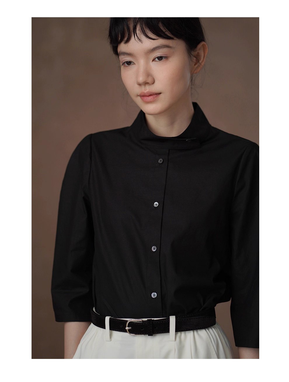 立裁版型挺括親膚萊賽爾棉上衣立領半袖通勤顯瘦襯衫女