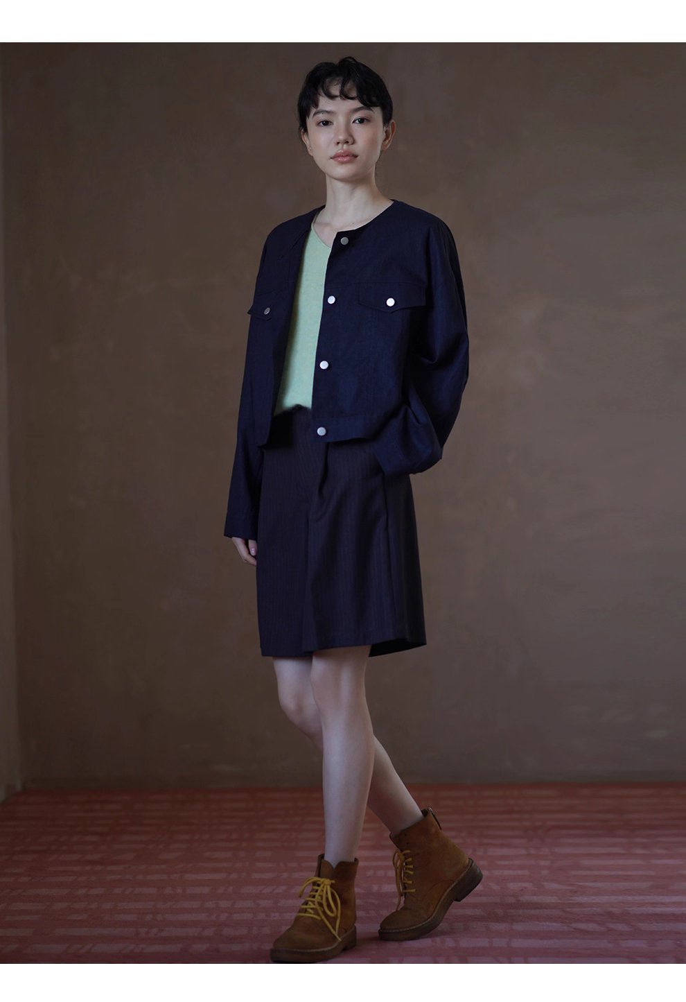 輕工裝挺括透氣苧麻棉寬鬆箱型短長袖顯瘦通勤外套女