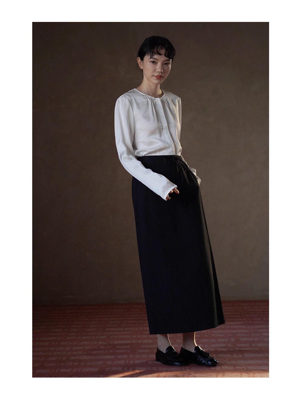 不出錯都會通勤基本款半身裙繫帶顯瘦H型直筒高腰裙女