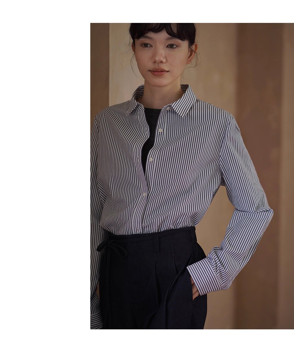 高品質100棉色織條紋法國經典寬鬆通勤可拆式蝴蝶結襯衫
